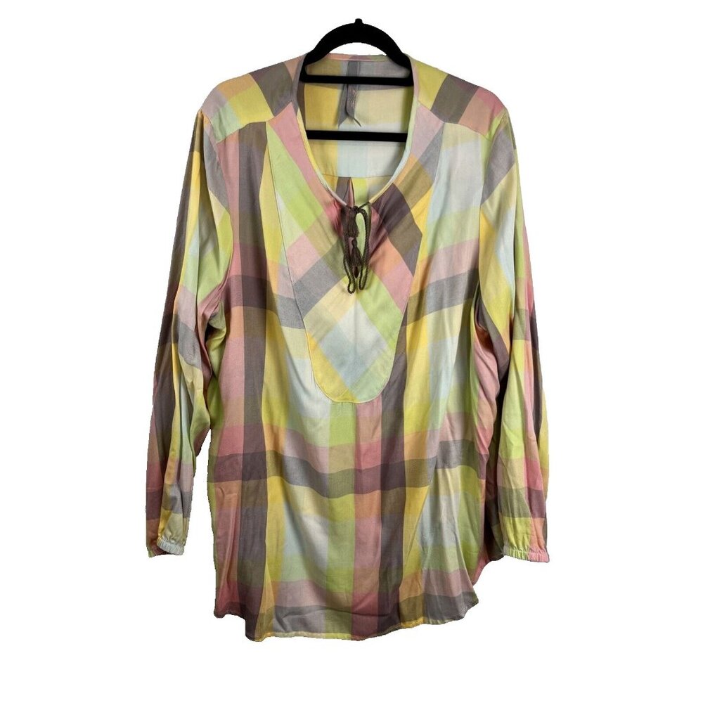 Melissa McCarthy Seven Pastel Multicoloured Check Tunic Blouse Womens Size 2X